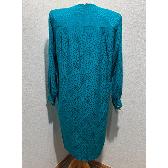 Vintage Liz Claiborne Sheath Dress 100% Silk Teal Green 80s Sz 6 - Picture 6 of 9